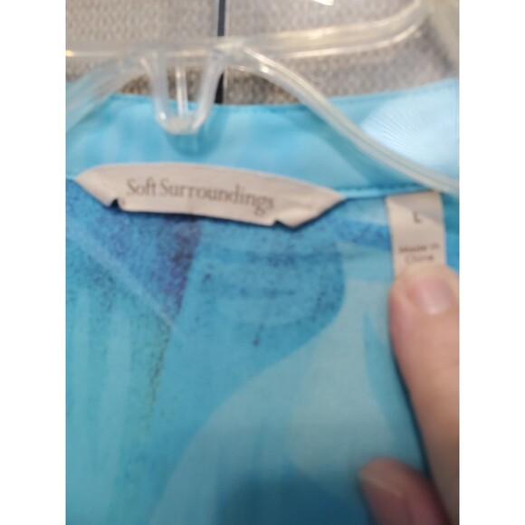 Soft Surroundings lone Semi-Sheer Chiffon Blue Printed Button-Up Tunic Size L - Picture 3 of 6